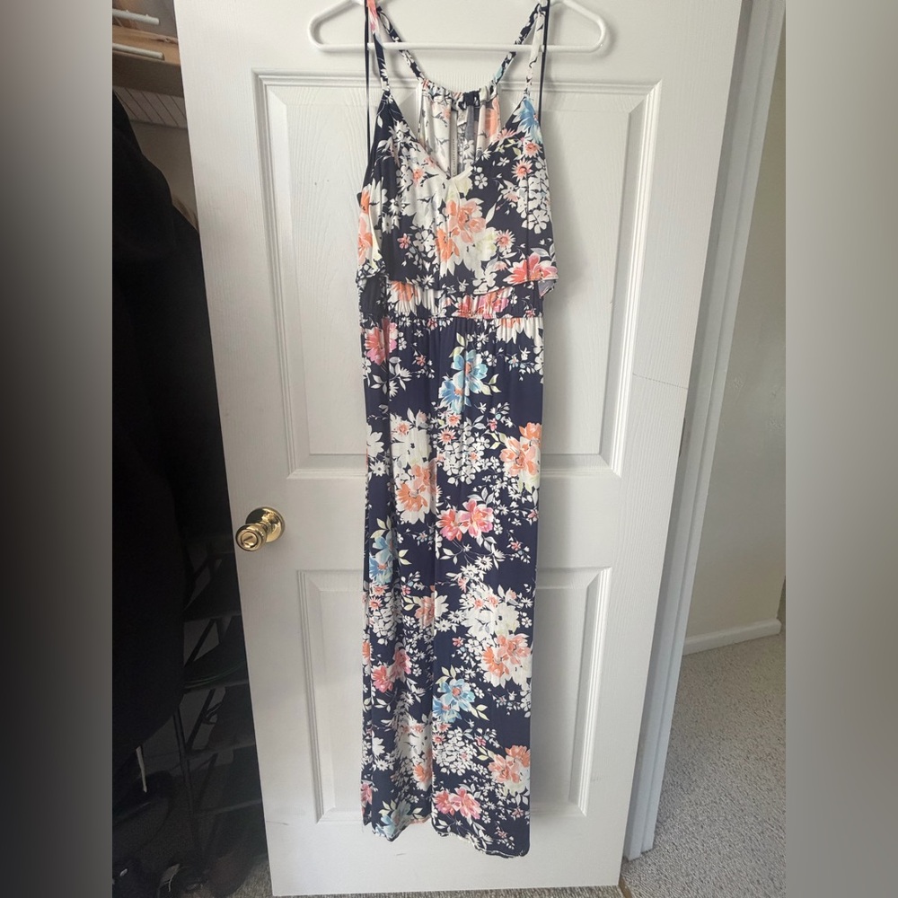 LC Lauren Conrad Navy Floral Maxi Jumpsuit